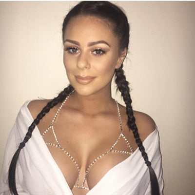 Body Chain with Rhinestone Bikini Neckline Decoration