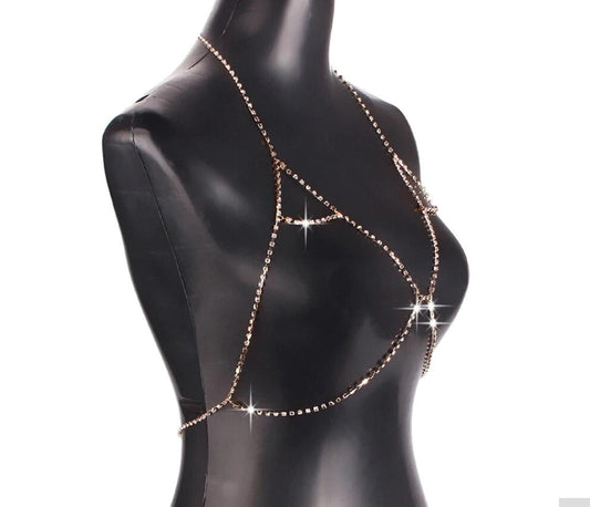 Body Chain with Rhinestone Bikini Neckline Decoration
